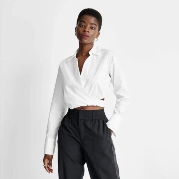 Future Collective Tops - Future Collective White Side Cutout Cropped Poplin Shirt XS